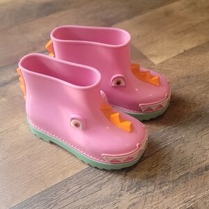 Mini Melissa Pink Dino Rain Boots with Orange Spikes
